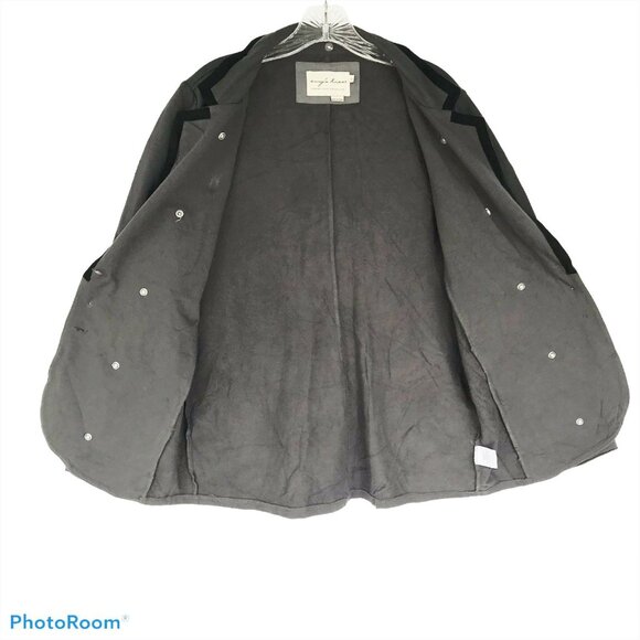 EVY'S TREE Gray Cotton Jersey Knit Blazer Womens L Light Fleece Lined Black Trim - Picture 3 of 9